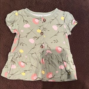 child of mine Sage Green Floral Peplum Top with Pink & Yellow Blooms